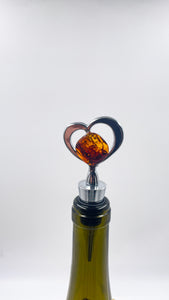 Wine cork heart-shaped decorated with amber mosaic