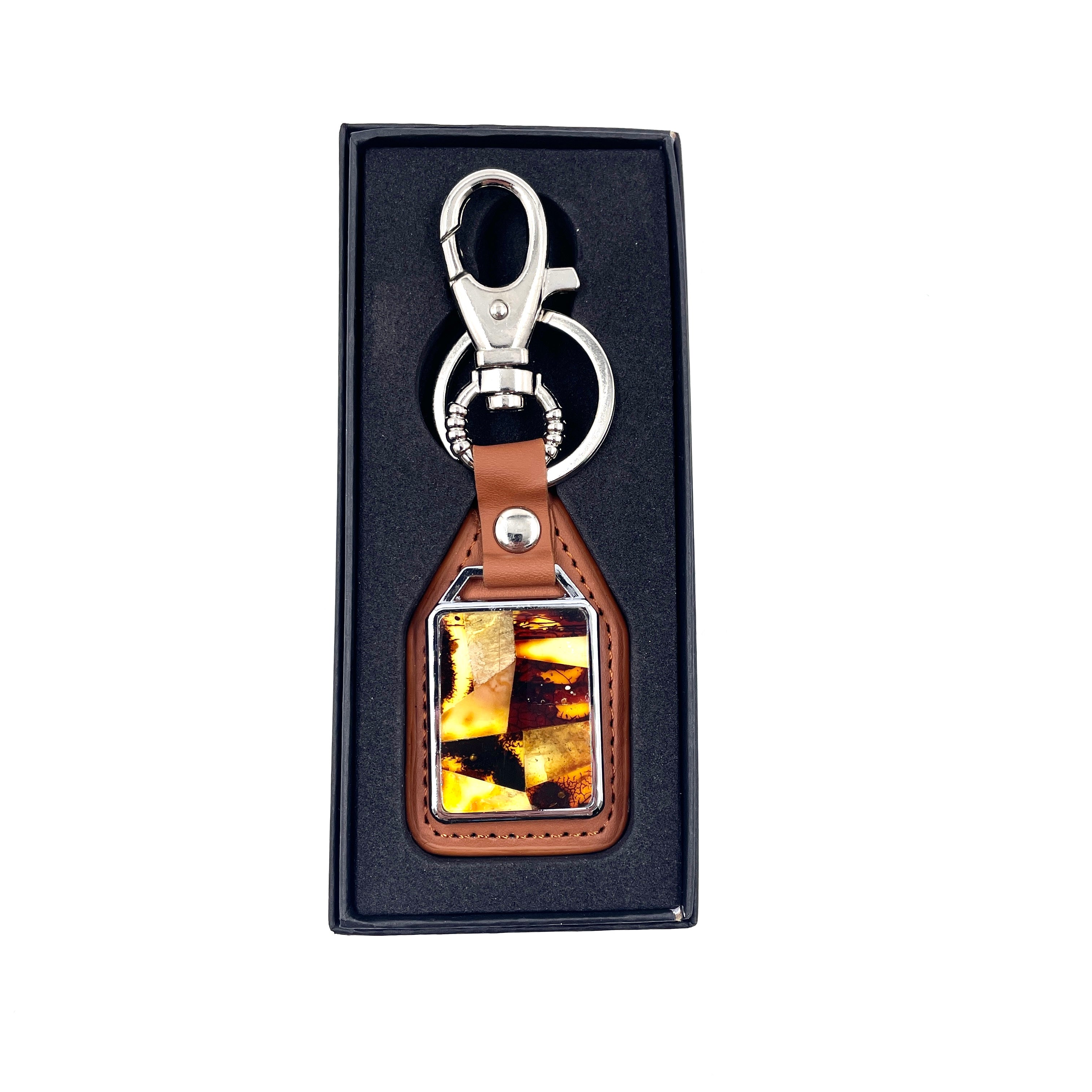 Keychain decorated with amber mosaic