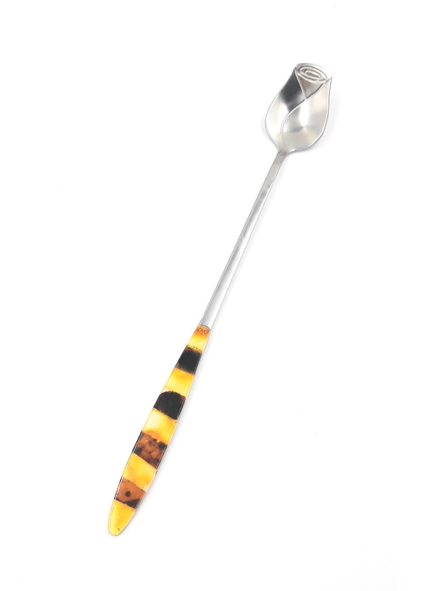 Latte spoon "Rose for you" is decorated with amber mosaic