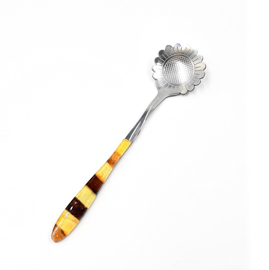 Sugar spoon "sunflower" decorated with amber mosaic