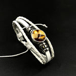 Load image into Gallery viewer, Adjustable white leather bracelet decorated with amber mosaic
