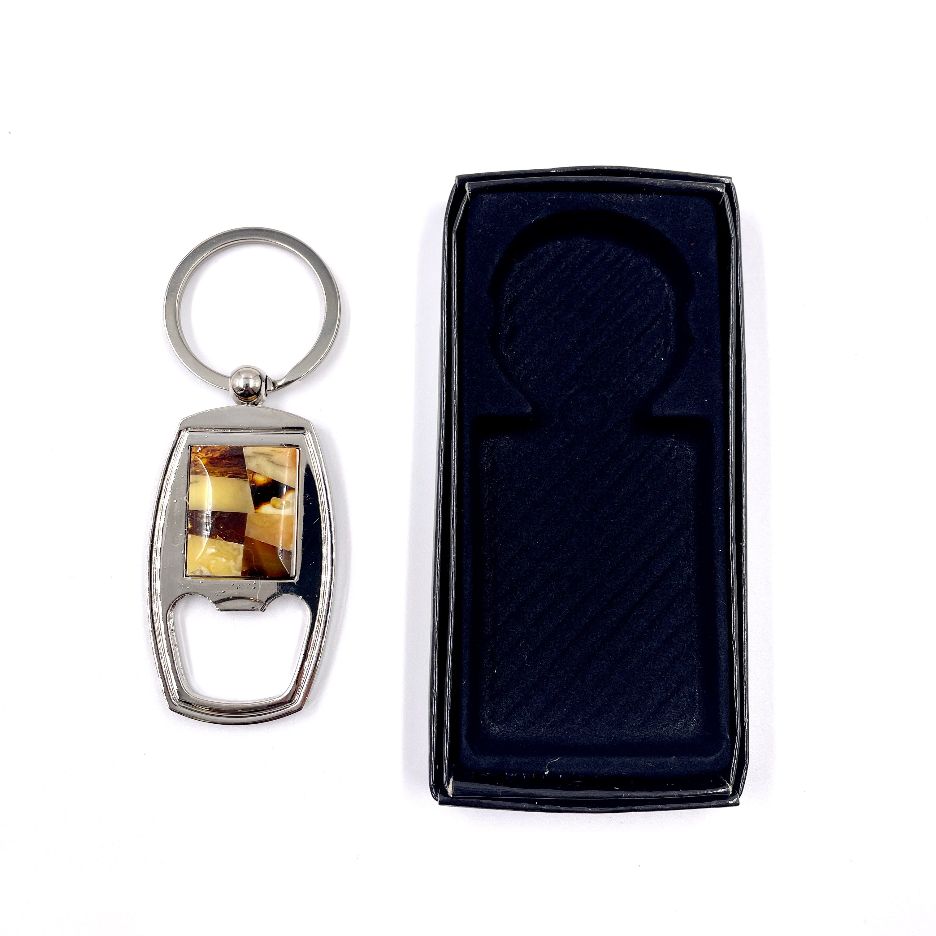 Keychain "Opener" decorated with amber mosaic