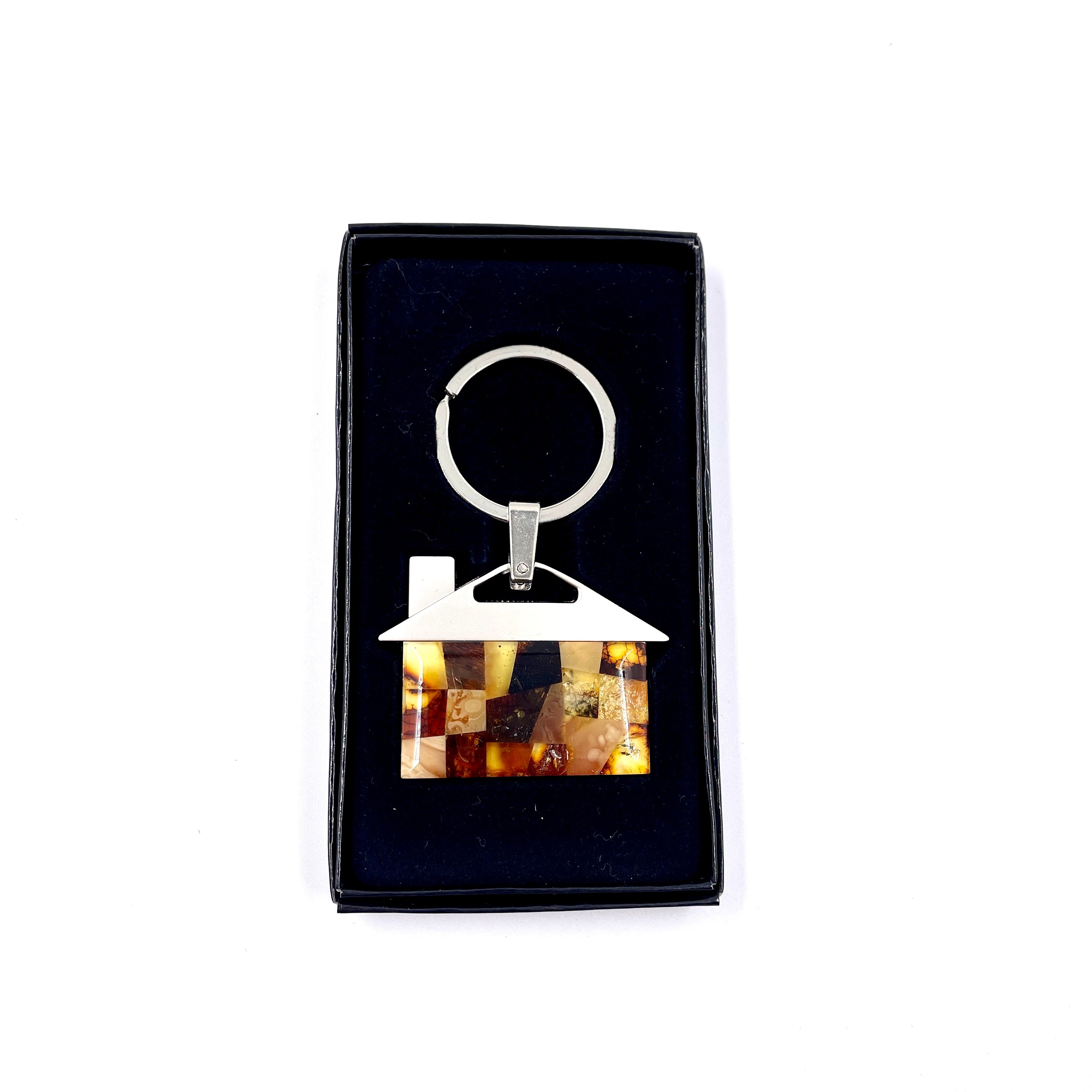 Keychain "Amber House" decorated with amber mosaic