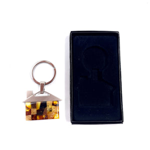 Keychain "Amber House" decorated with amber mosaic