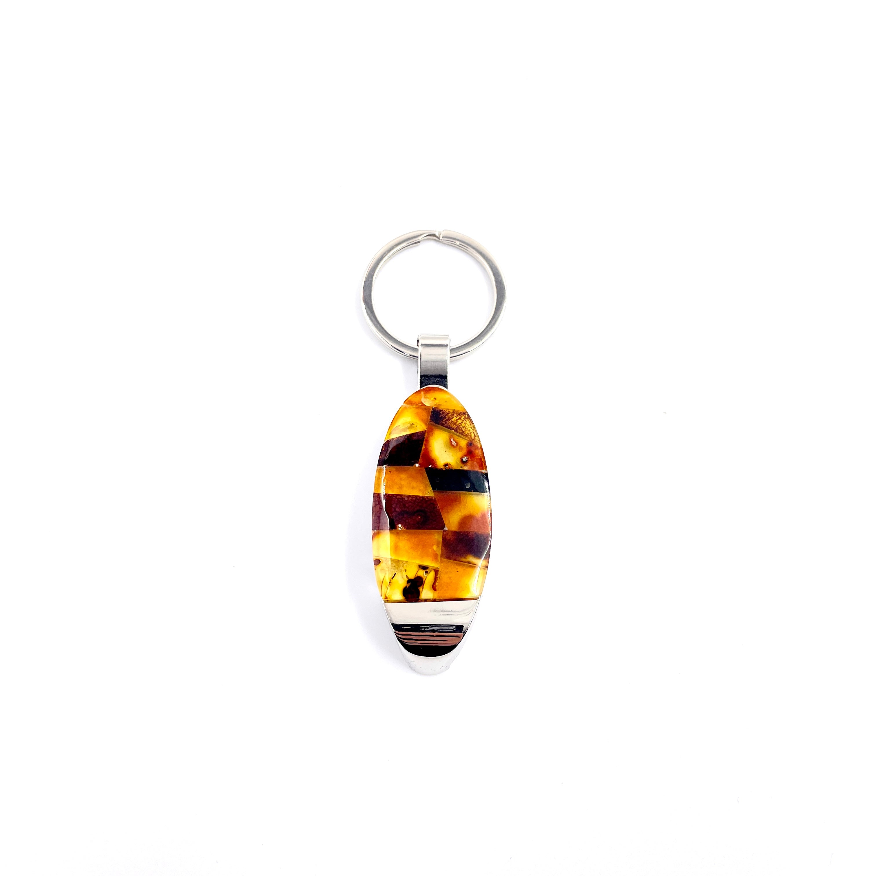Keychain "Opener" decorated with amber mosaic