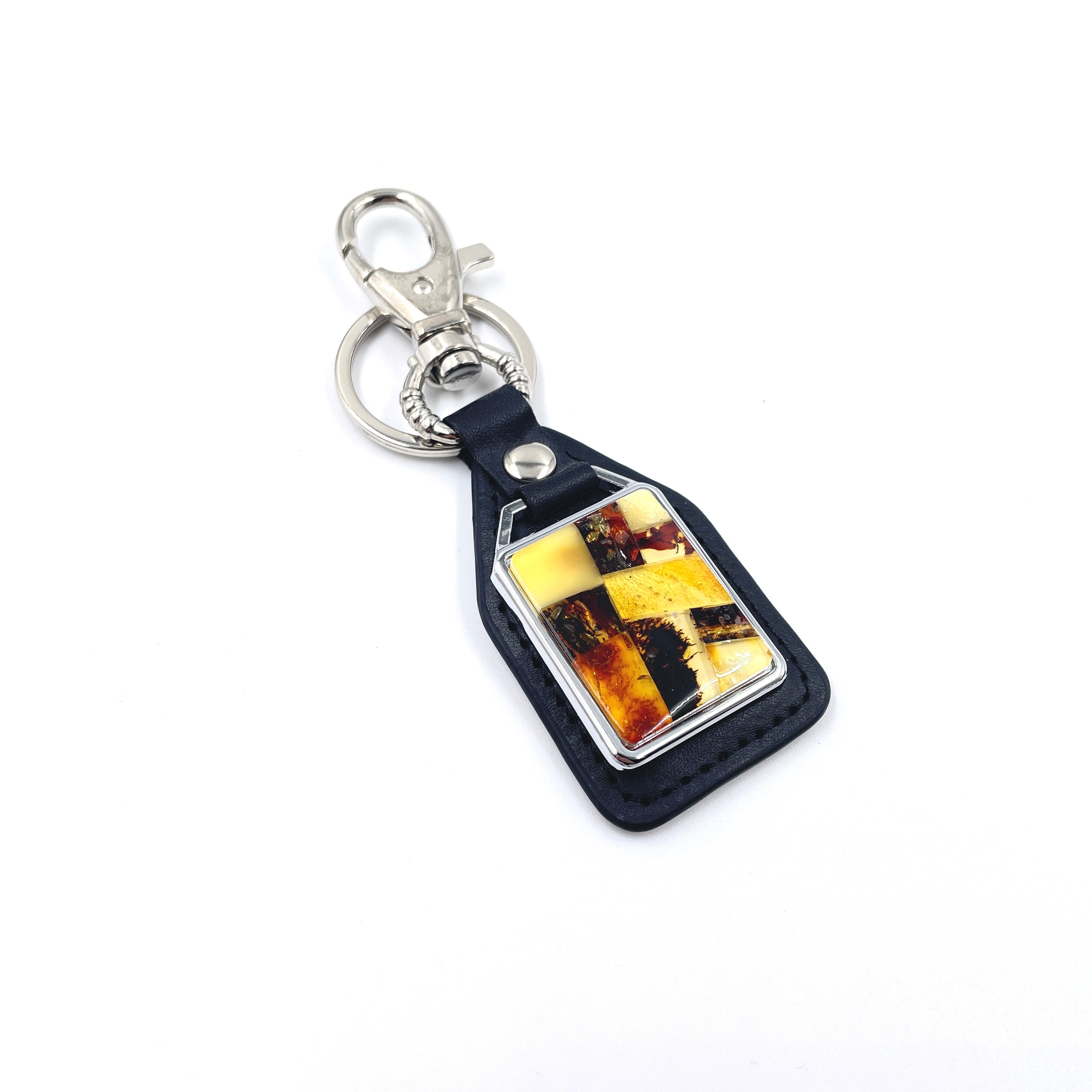 Keychain decorated with amber mosaic