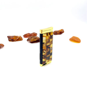 Lighter decorated with amber mosaic