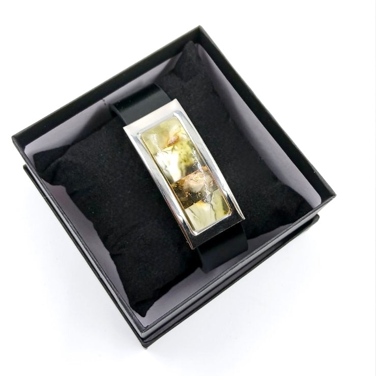 Leather Bracelet with Baltic Amber