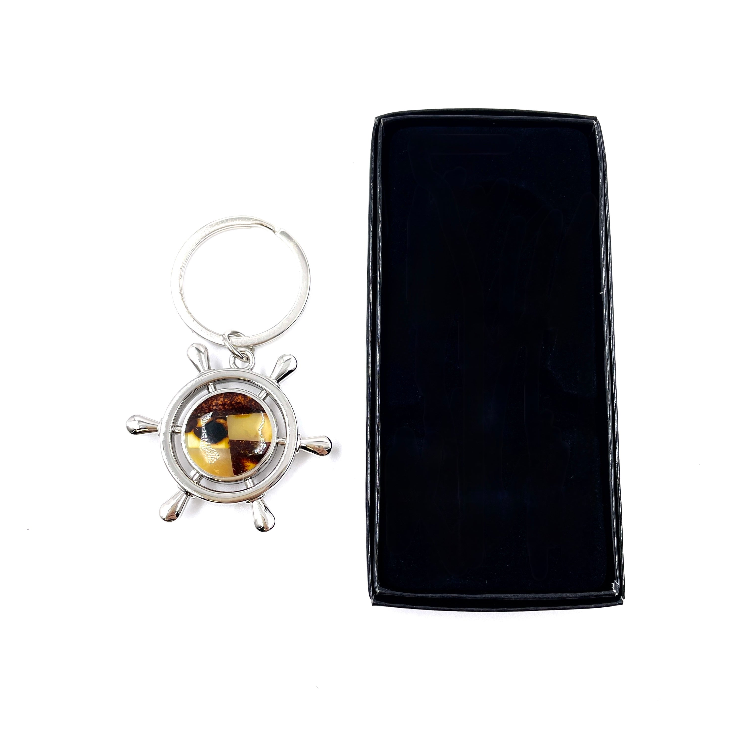 Amber Ship Wheel Keychain for Ocean Lovers