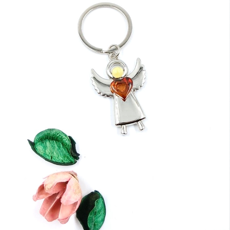 Baltic amber angel keychain - unique artisan accessory