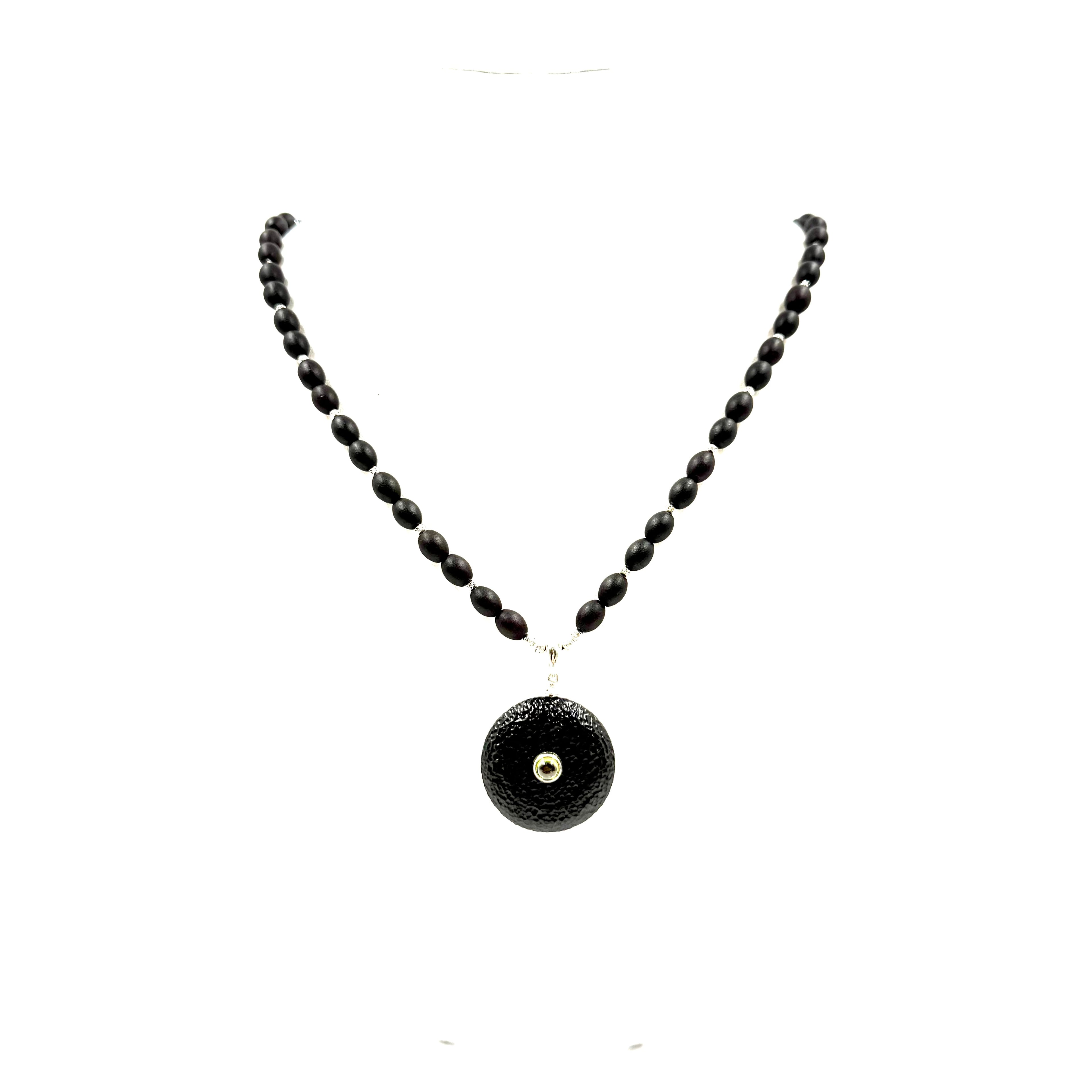 Men's Black Baltic Amber Necklace with Pendant