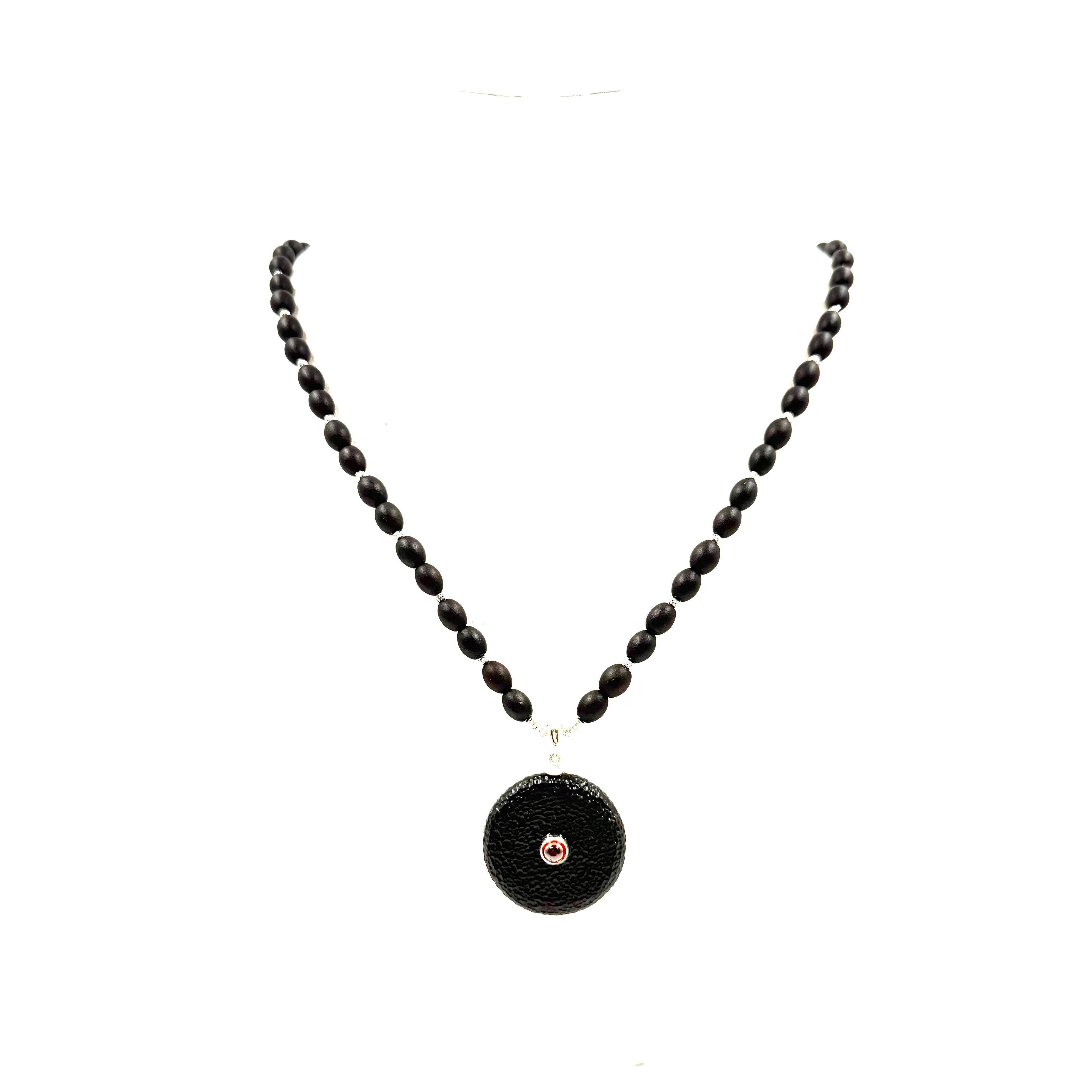 Black Necklace with a Round Black Pendant