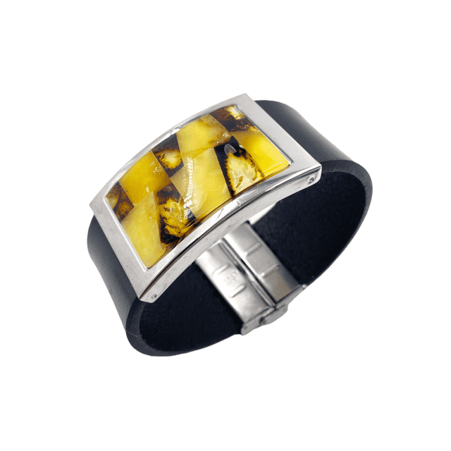 Wide Amber Bracelet With a Decorative Metal Frame