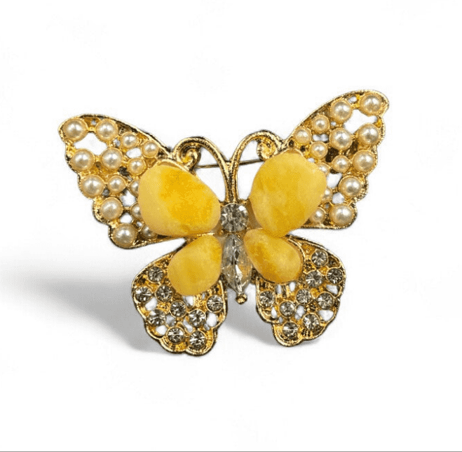Brooch butterfly amber shiny fly wings