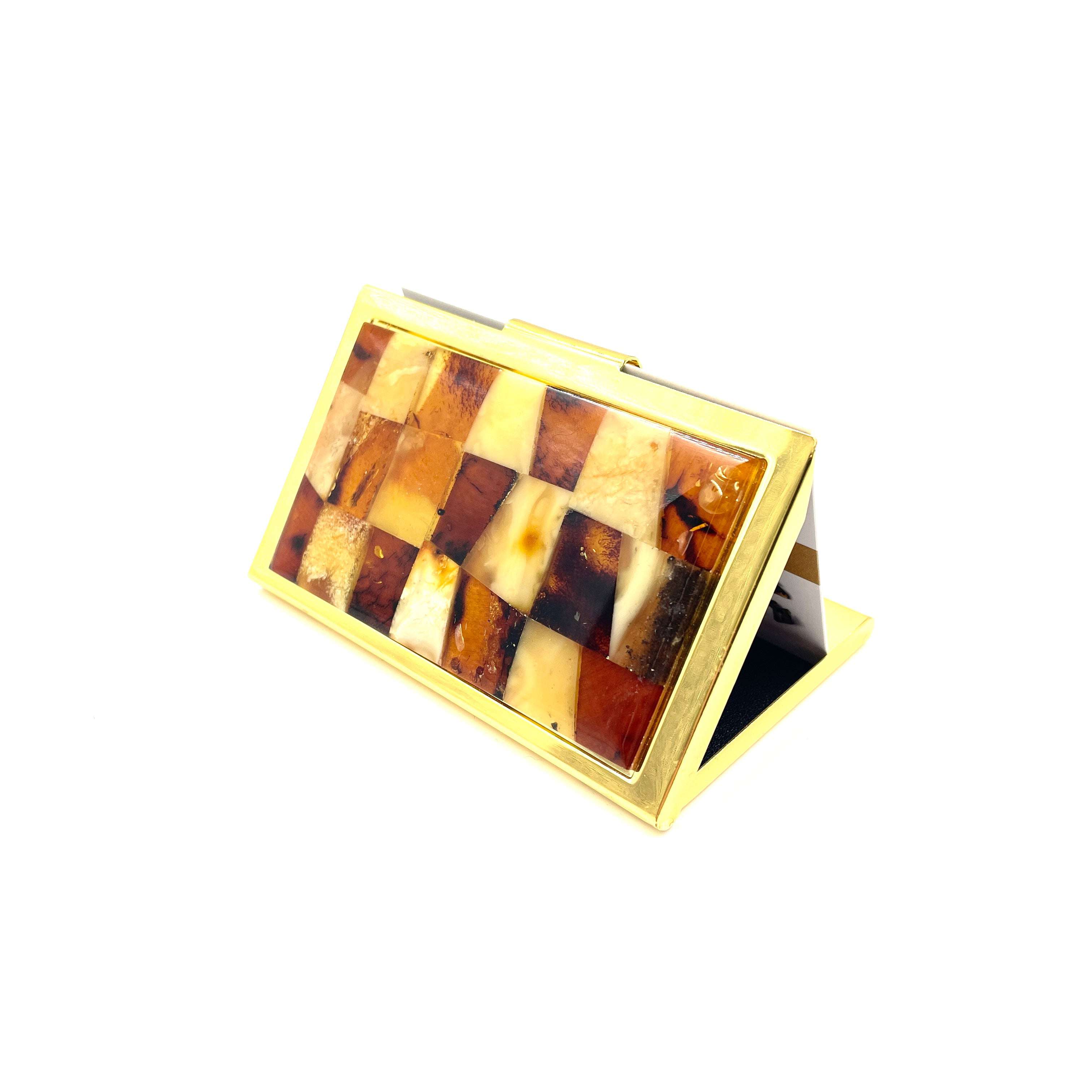 Modern Gold Business Card Holder Adorned With Natural Amber