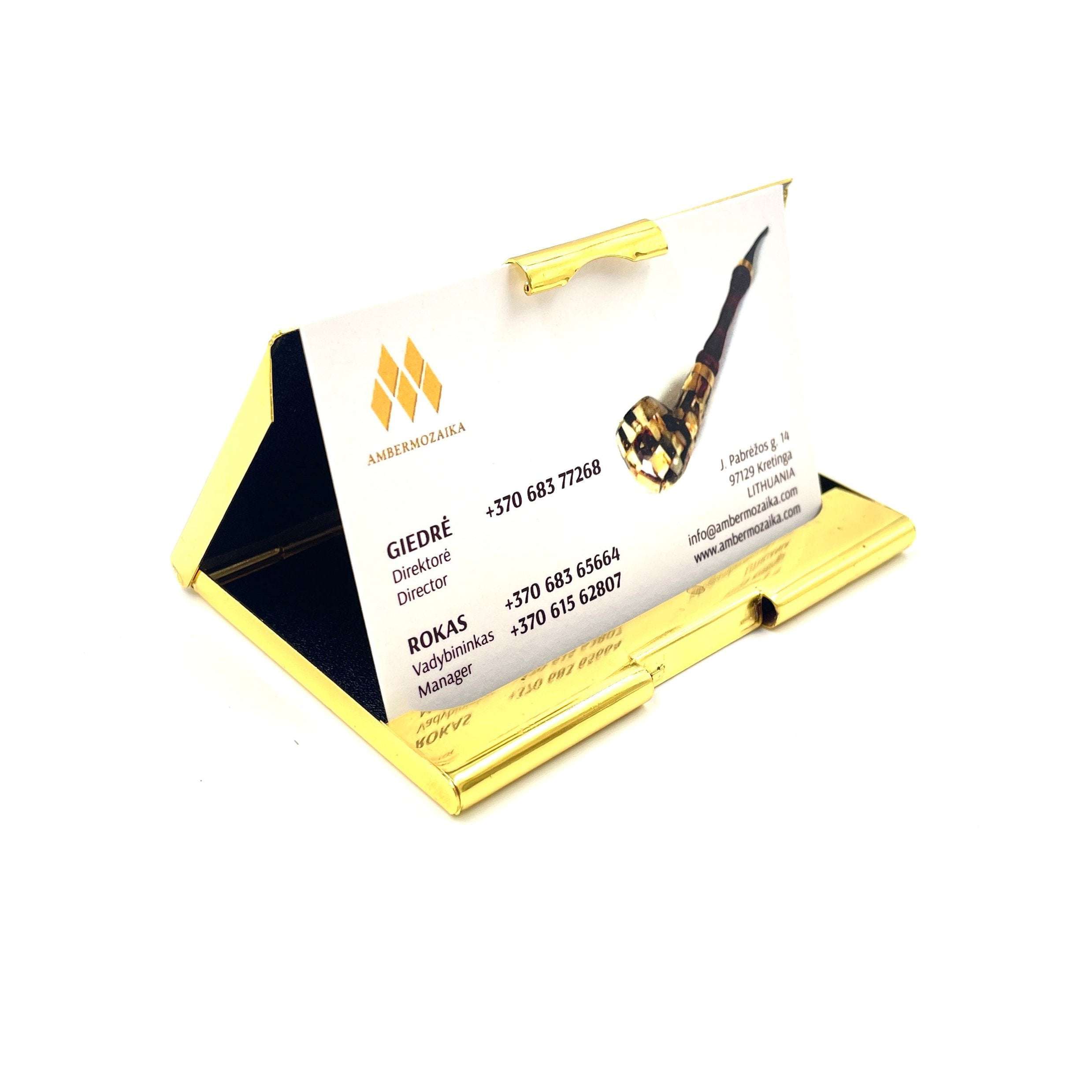 Stylish Golden Business Card Holder With Amber Design