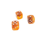 Clear gaming dice showcasing natural amber pieces
