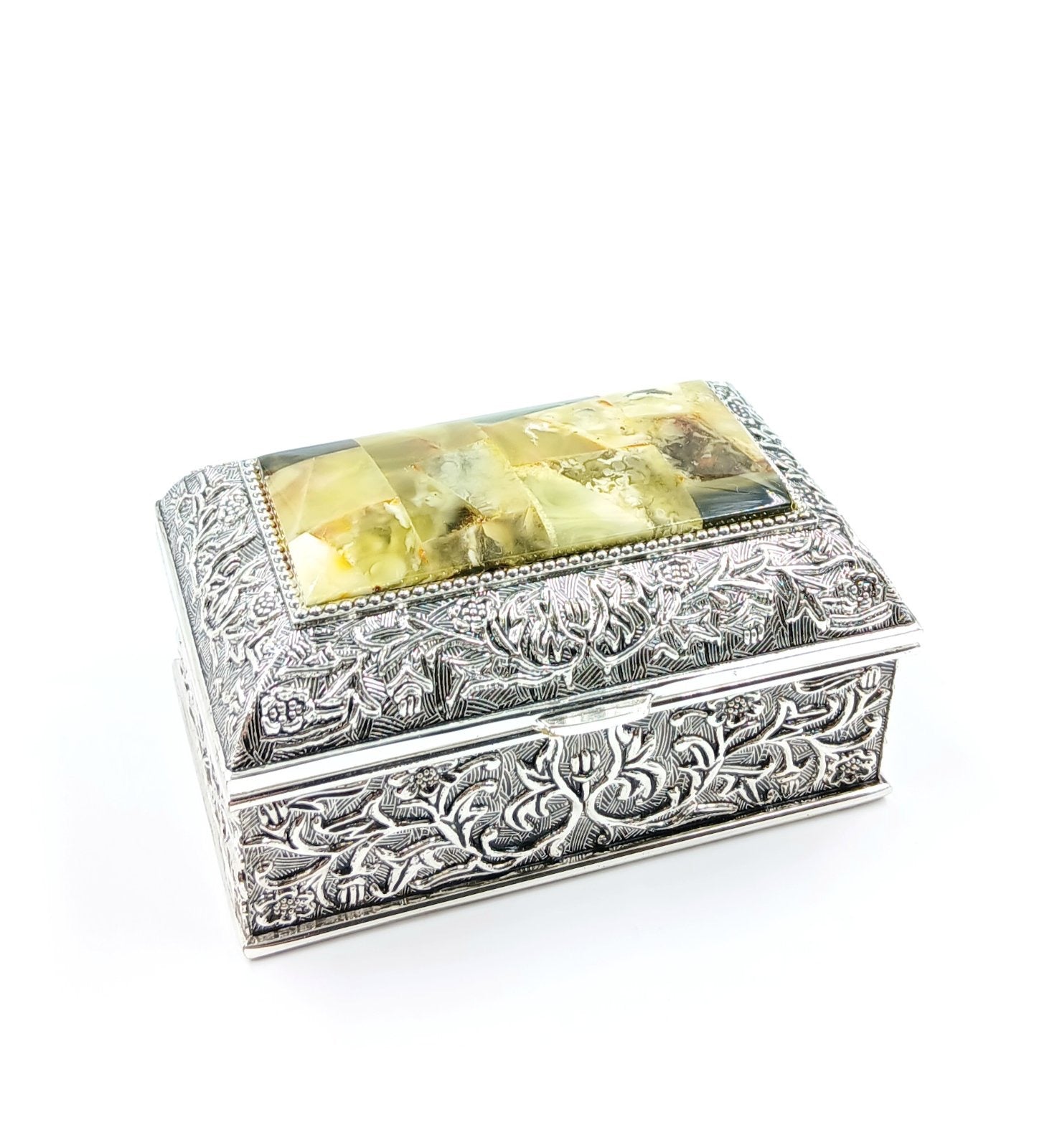 Decorative Jewelry Box with Green Amber