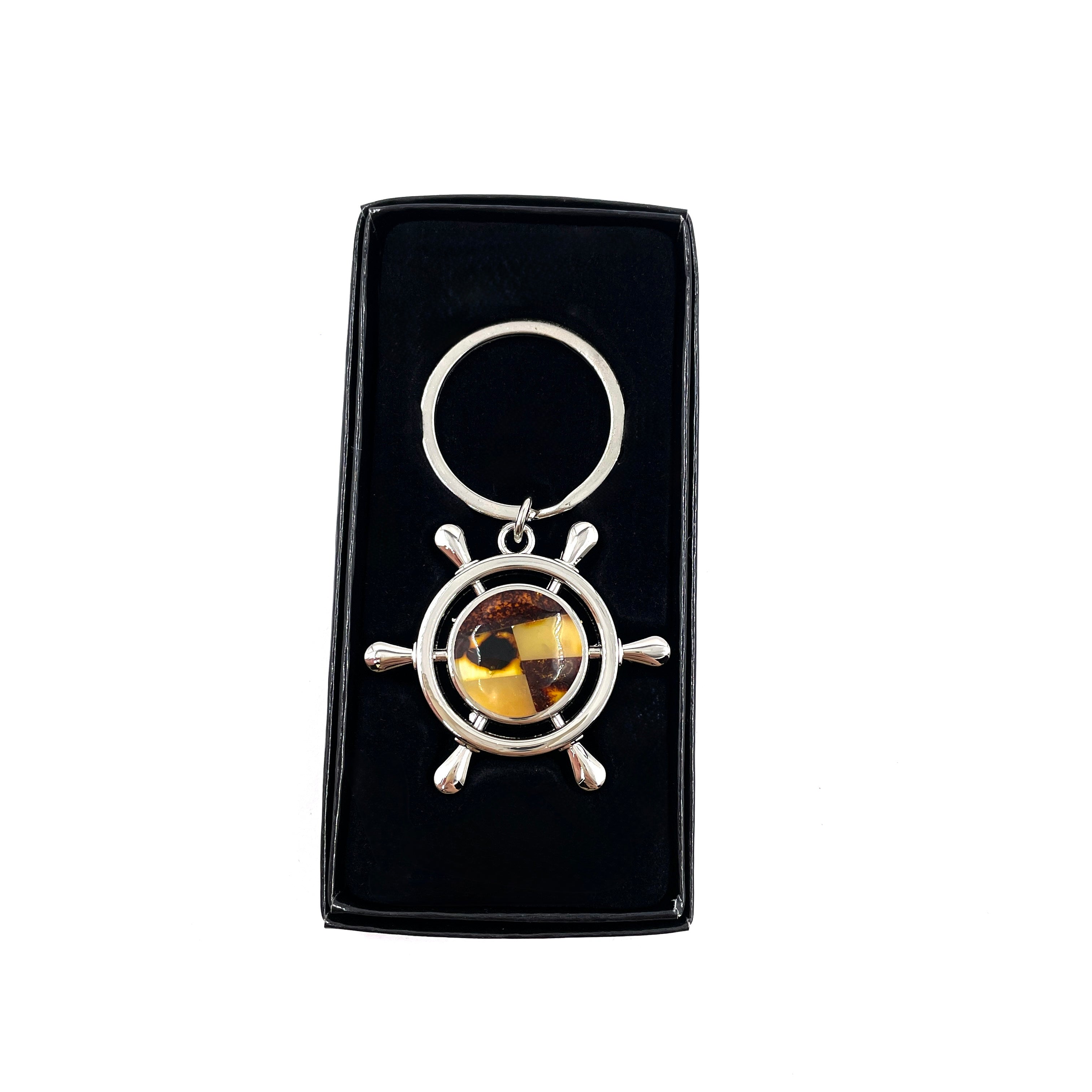 Elegant Amber Ship Wheel Personalised Keyring