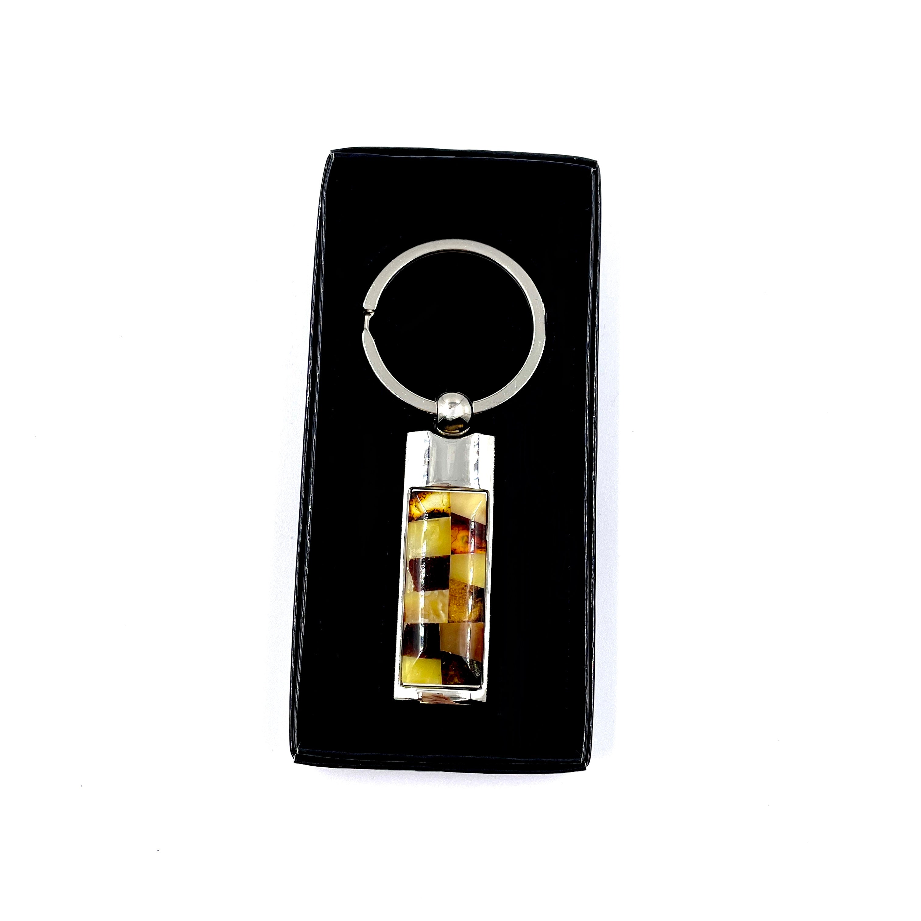 Elegant Keyring With Mixed Natural Amber Stones