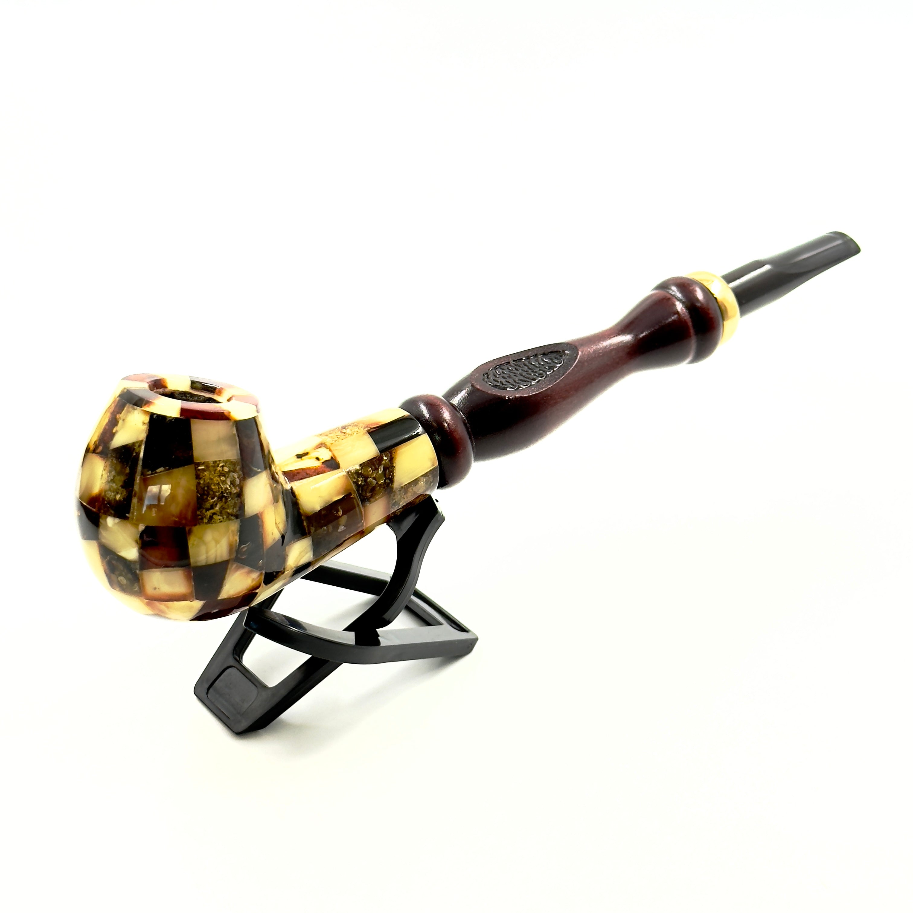 Elegant Wooden Pipe With Natural Amber Accent – Handmade And Stylish