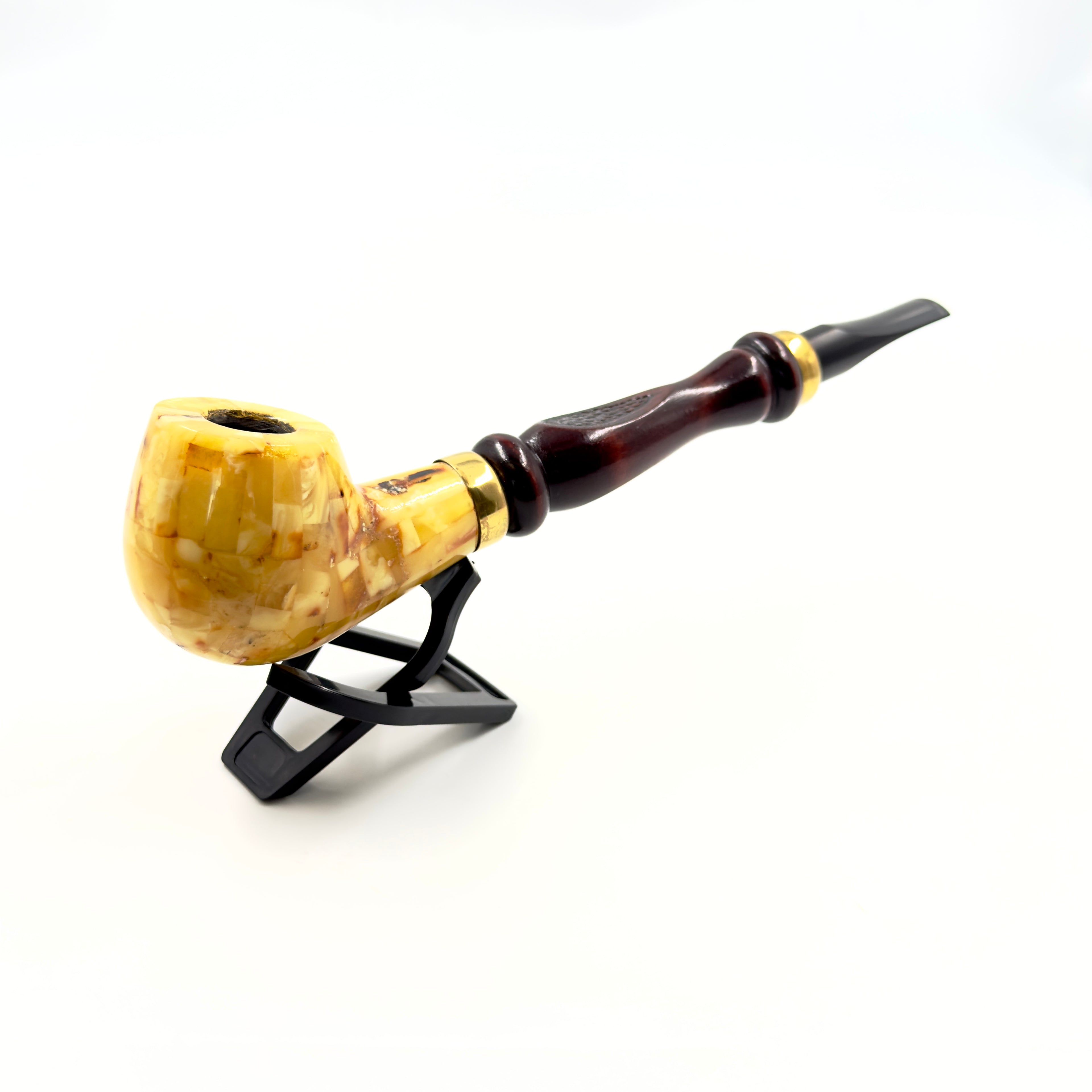 Exclusive Handcrafted Amber Pipe – Wooden Design With Unique Amber Inlay, Ideal Gift