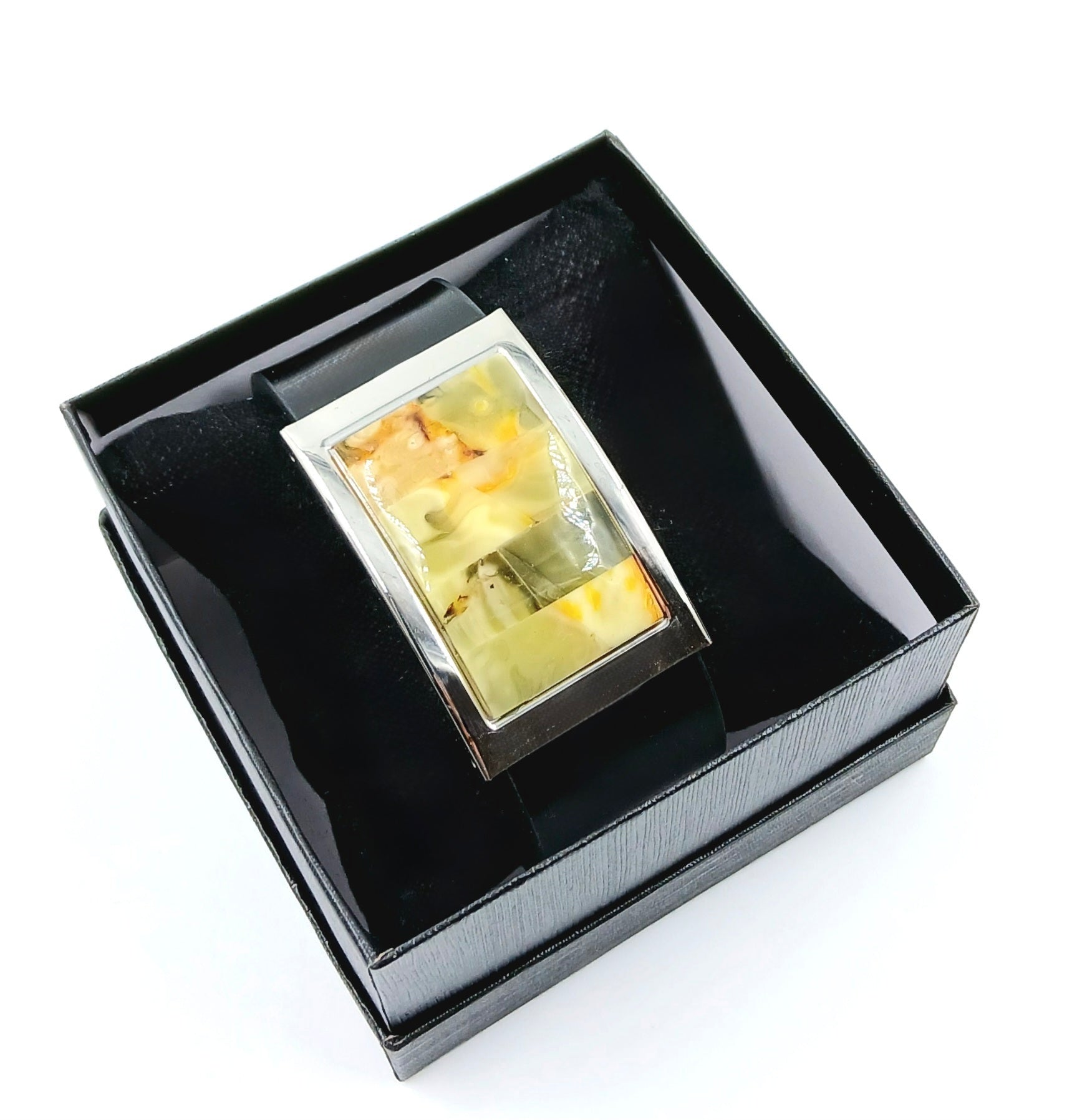 Green Amber Wide Leather Bracelet