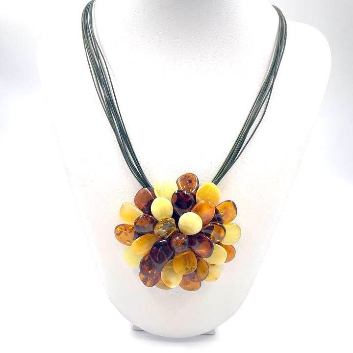 Baltic Amber Flower Necklace with Clasp