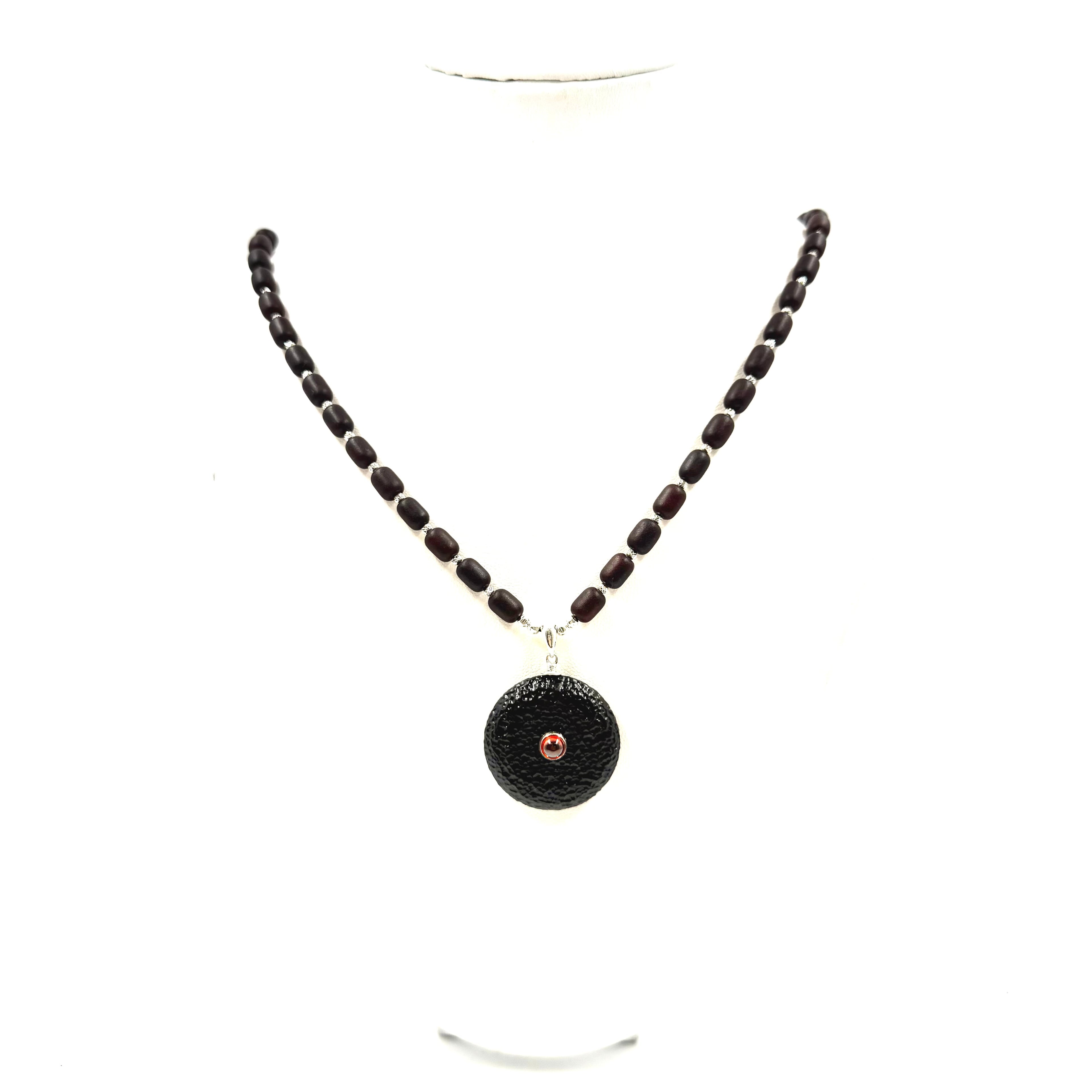Geometric Necklace with Black Amber