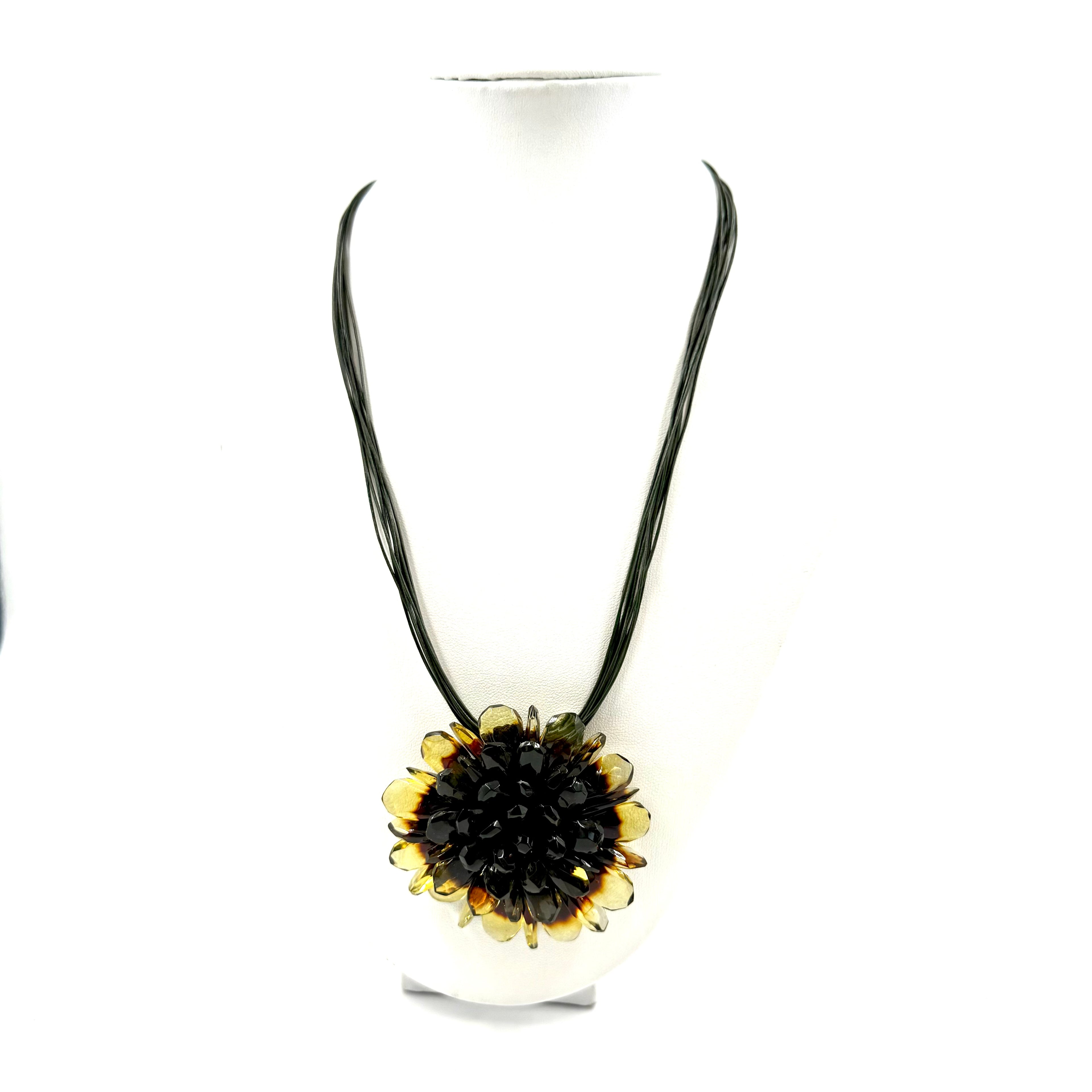 Green Necklace with Green Amber Flower