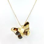 Handcrafted butterfly brooch-pendant with Baltic amber and stainless steel chain