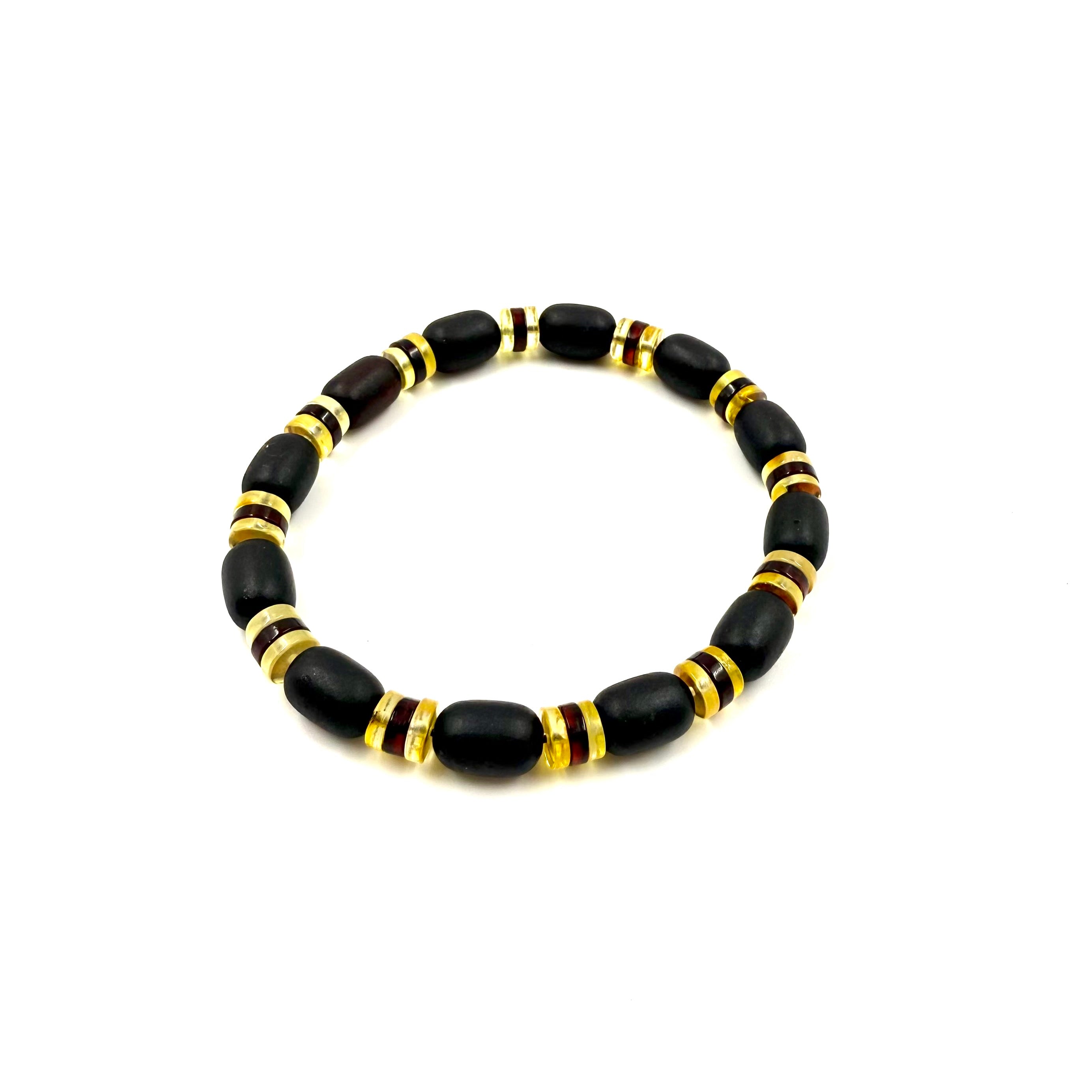 Handmade Amber Black Bracelet with Polished Baltic Amber Accents