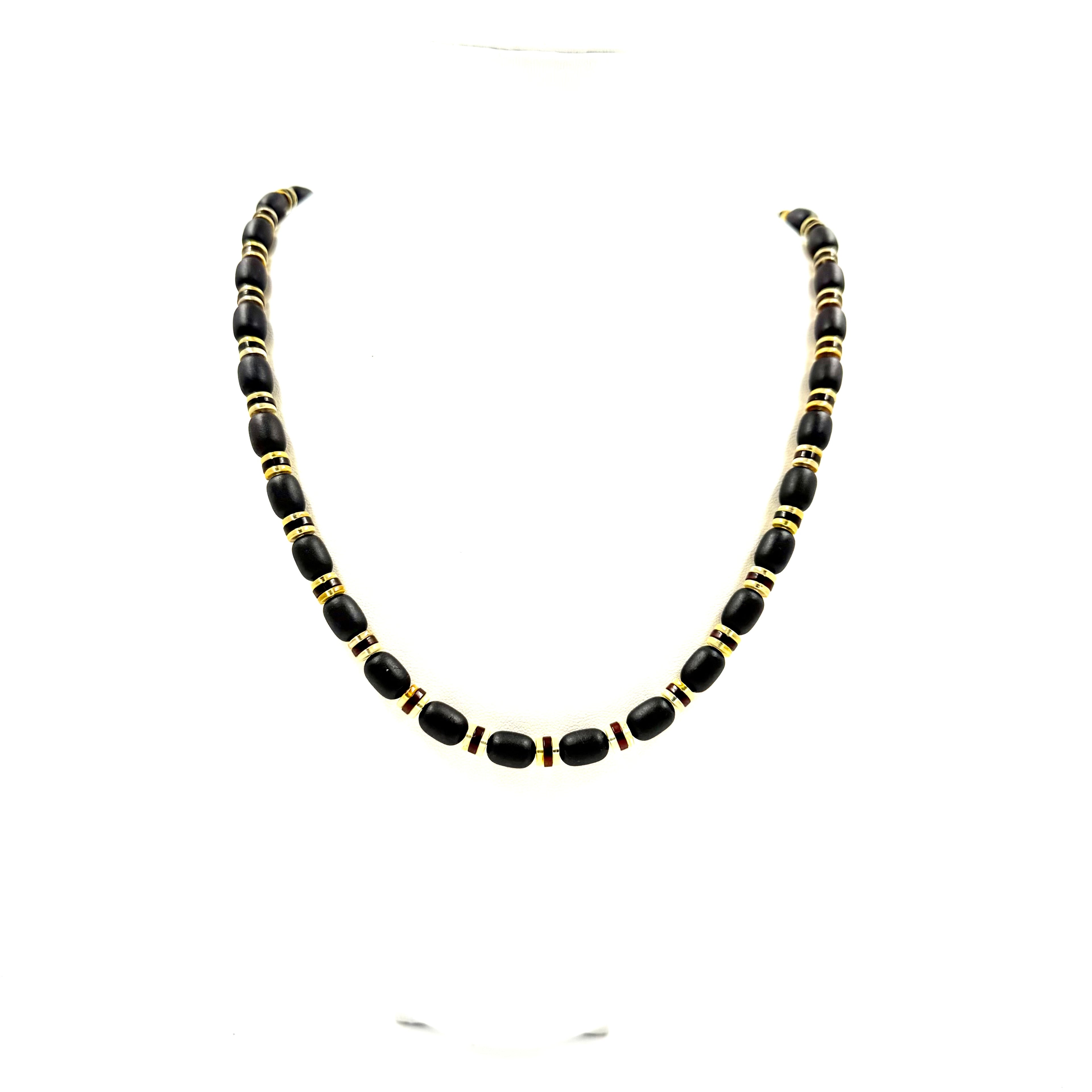 Handmade Amber Black Necklace with Polished Baltic Amber Accents