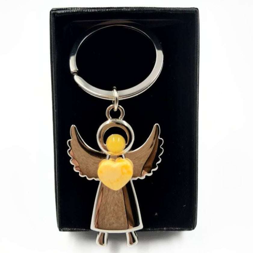 Angel keychain with natural amber - premium Lithuanian craftsmanship