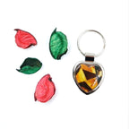 Multicolored heart-shaped amber keychain - premium Baltic amber souvenir with metal chain