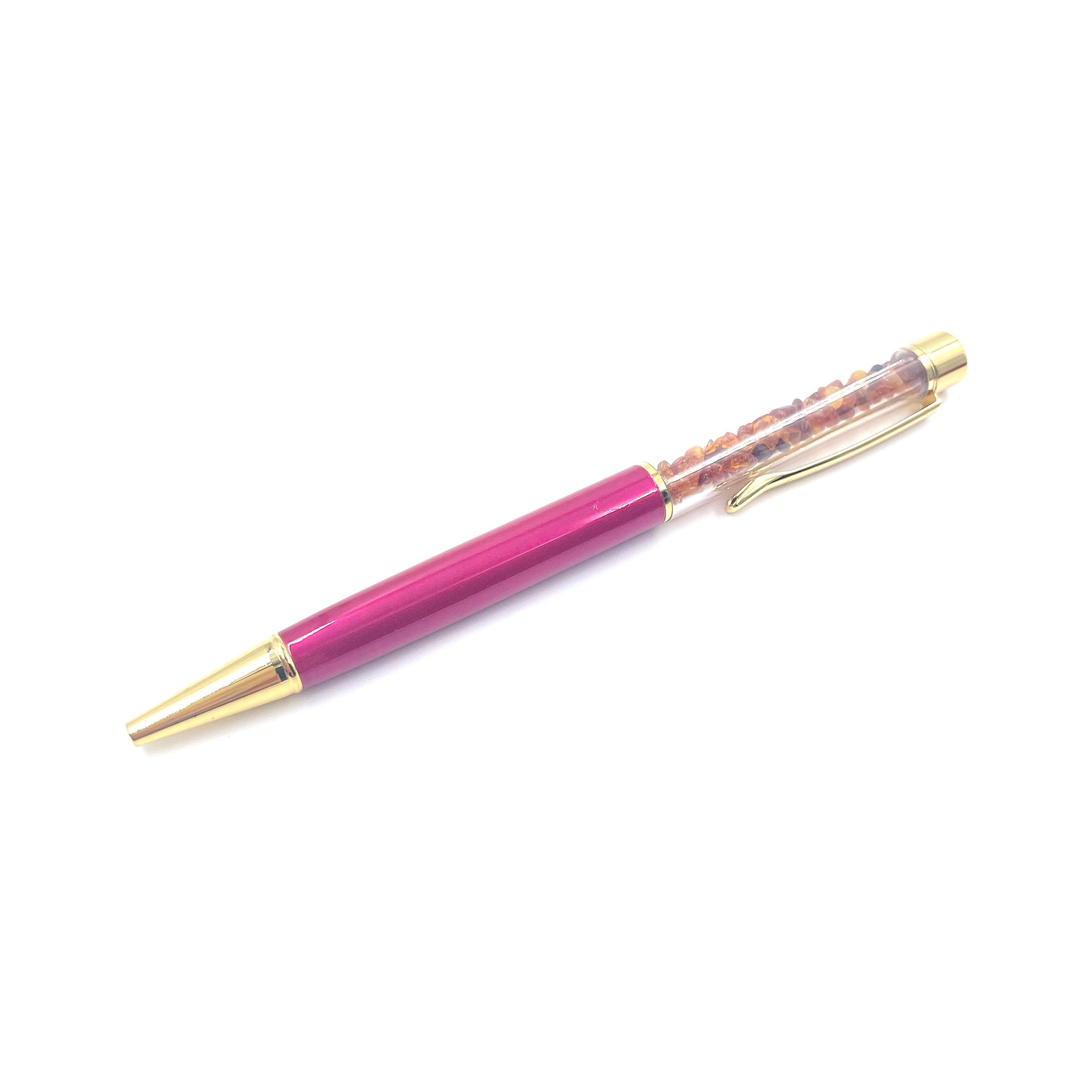 Amber filled pen pink color golden plated