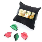 Premium wide leather bracelet with exclusive pattern and natural Baltic amber in green and white tones