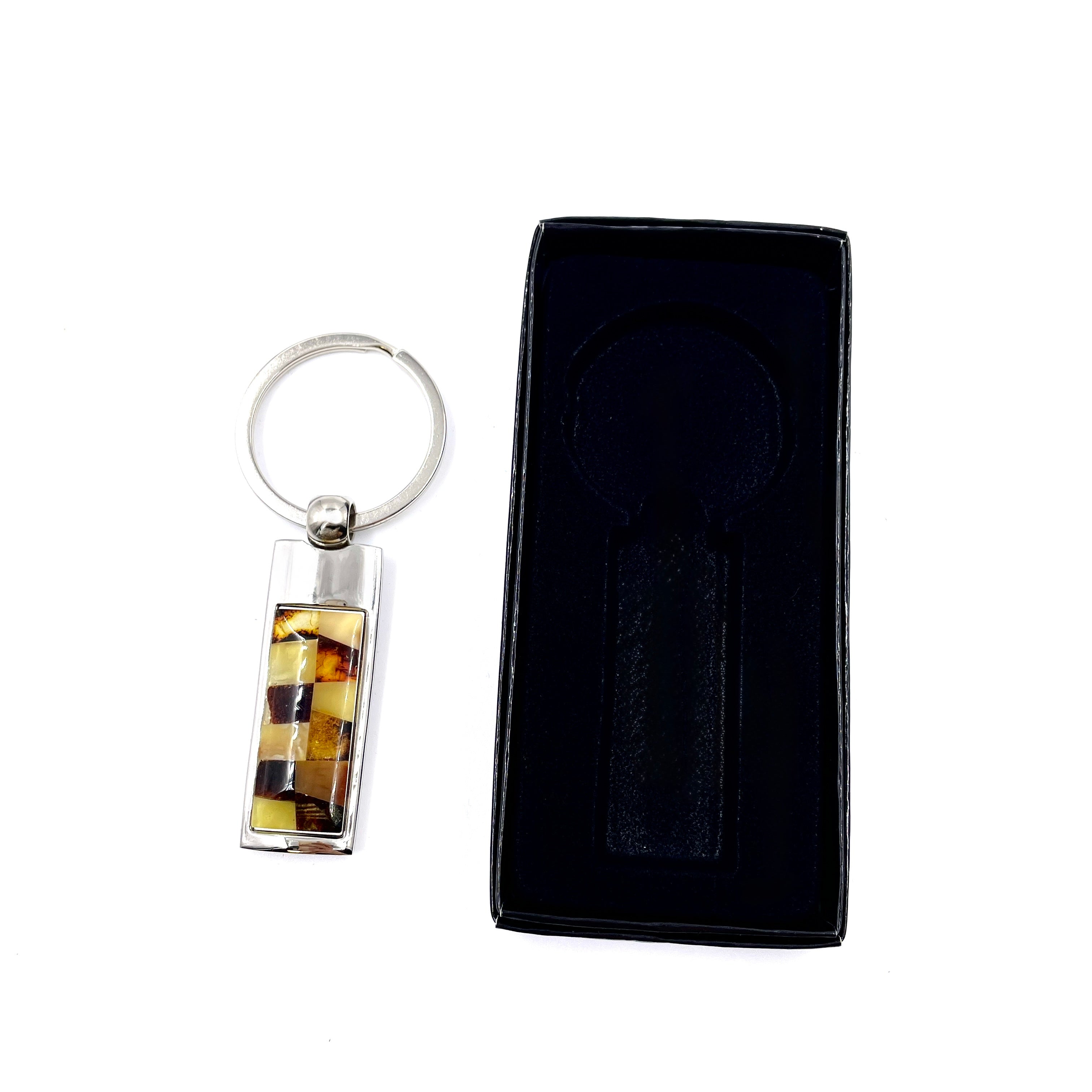 Stylish Metal Keyring Featuring Baltic Amber Mix Design