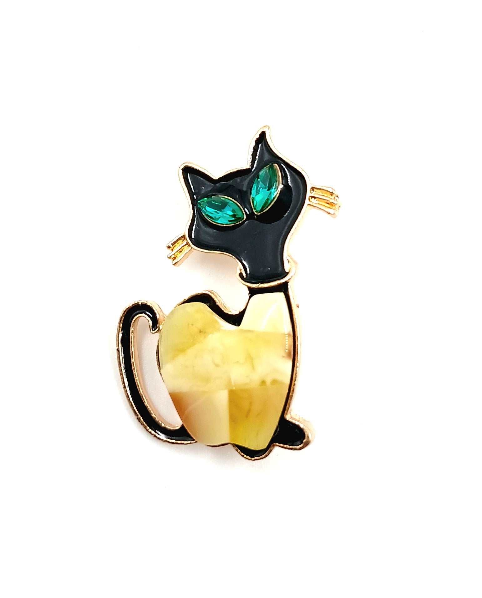 Unique kitten brooch made of natural Baltic amber