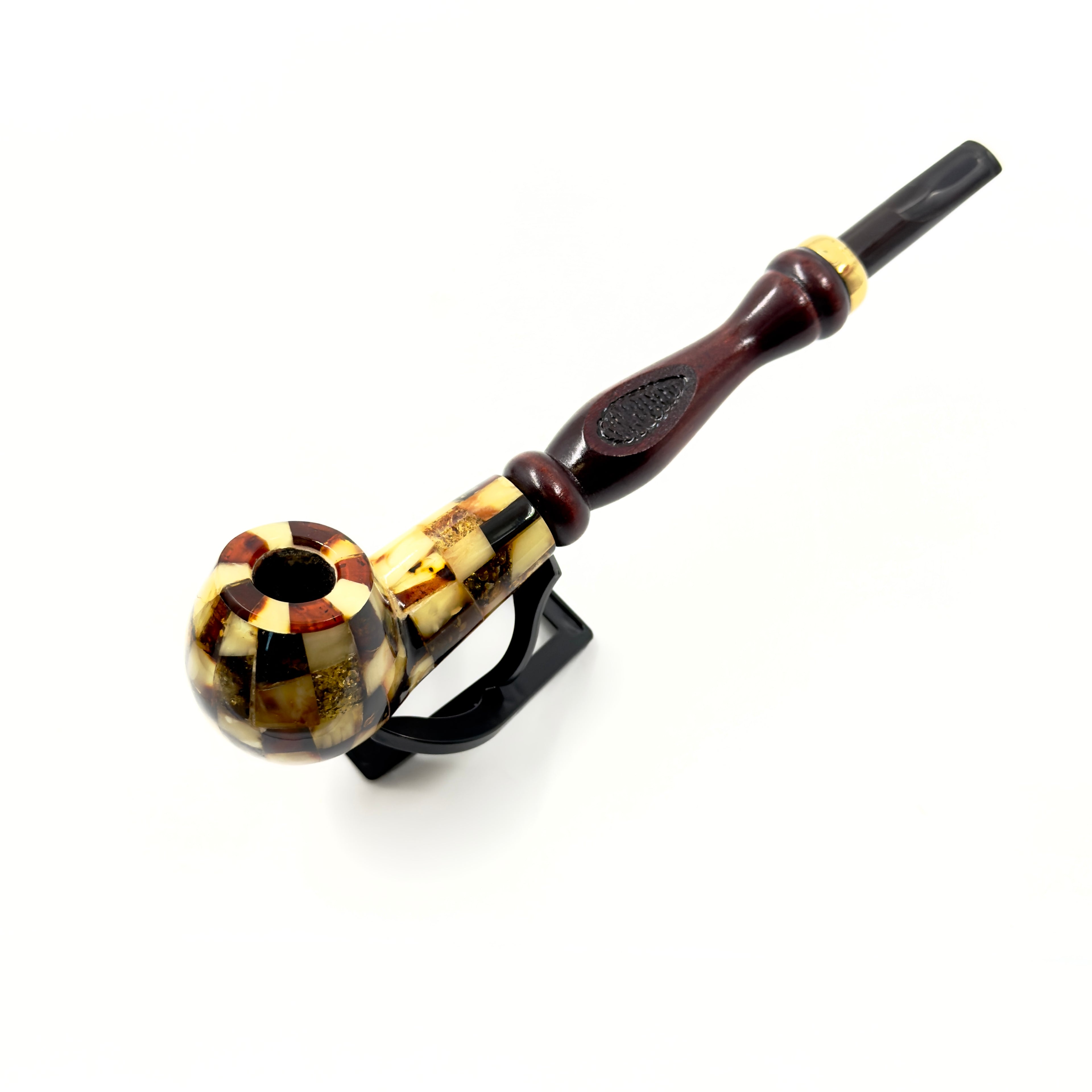 Wooden Amber Pipe with Mixed Amber