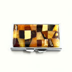 Travel-Friendly Rectangular Pill Box With Decorative Amber Mosaic