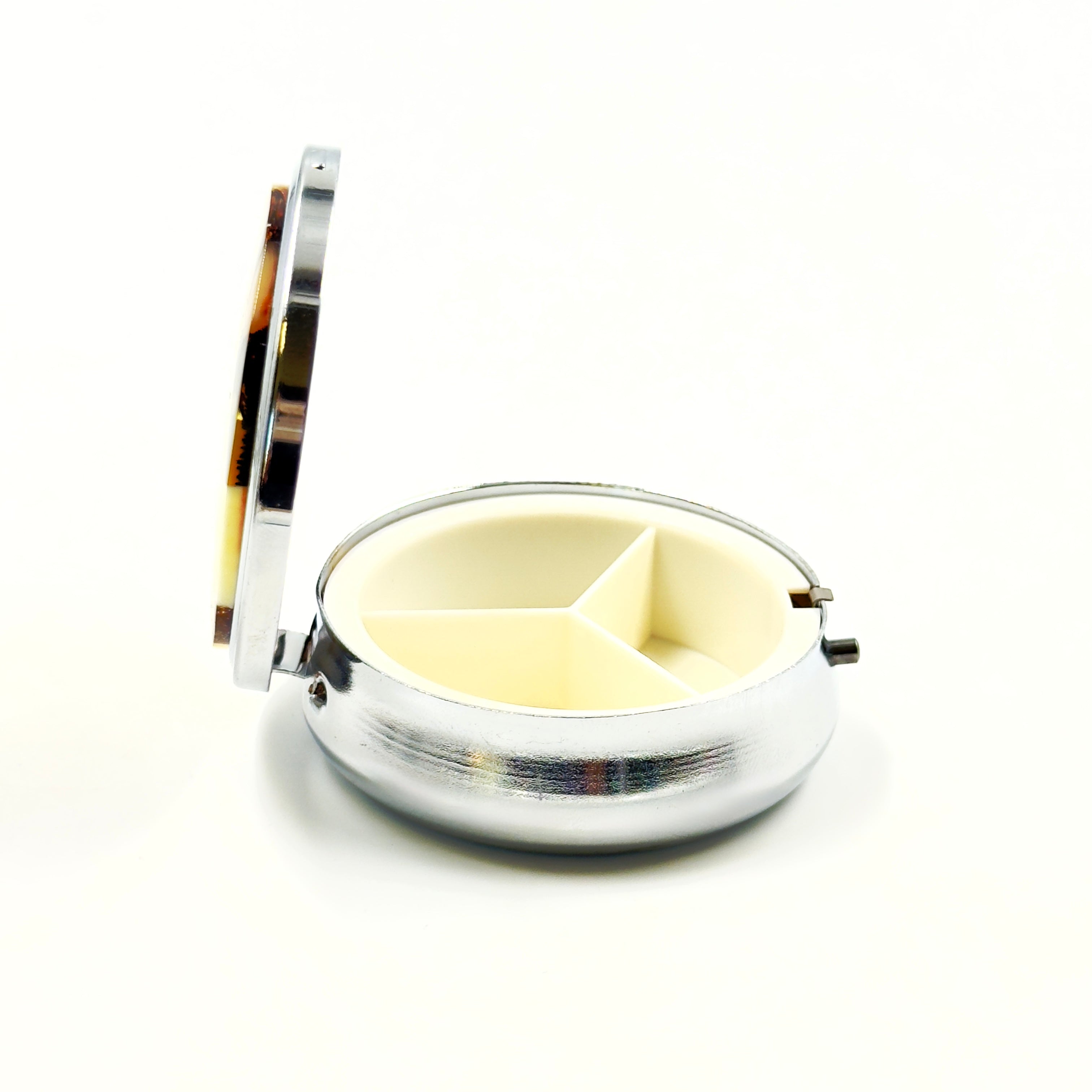 Round Shaped Travel Pill Box With Three Sections