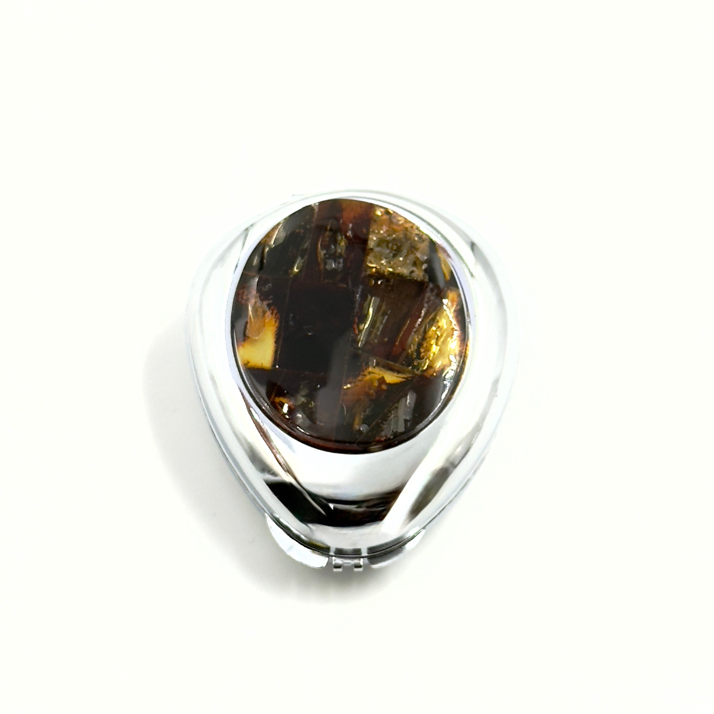 Elegant Amber Mosaic Pill Case In Egg Shape