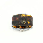 Rectangular Compact Pill Box With Amber Mosaic