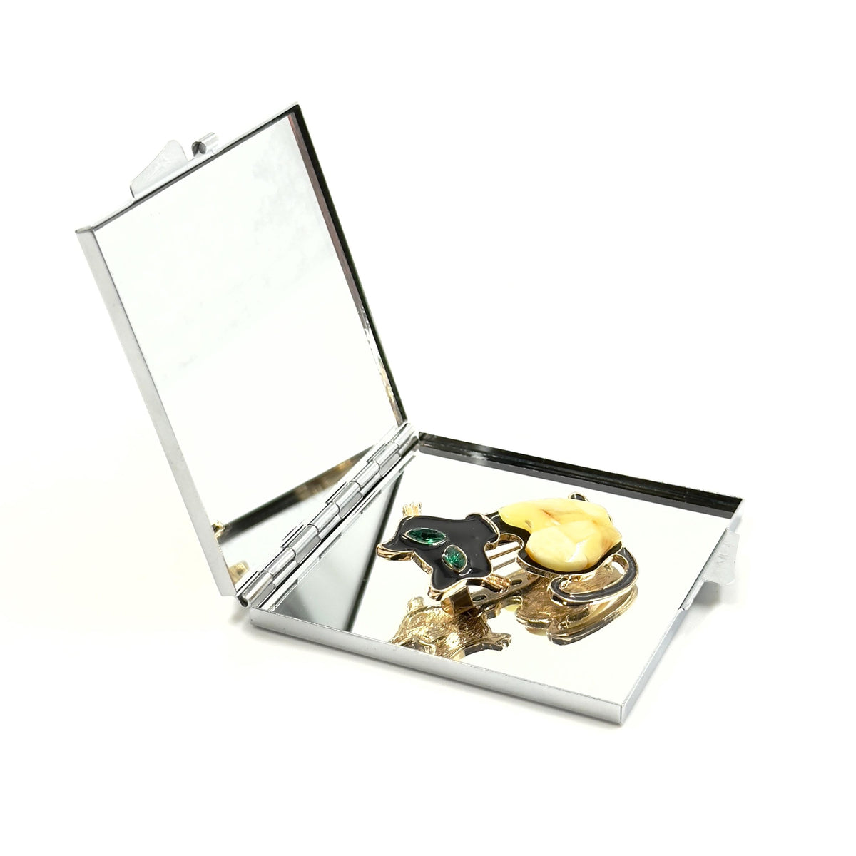 Square Hand Mirror With Amber Frame
