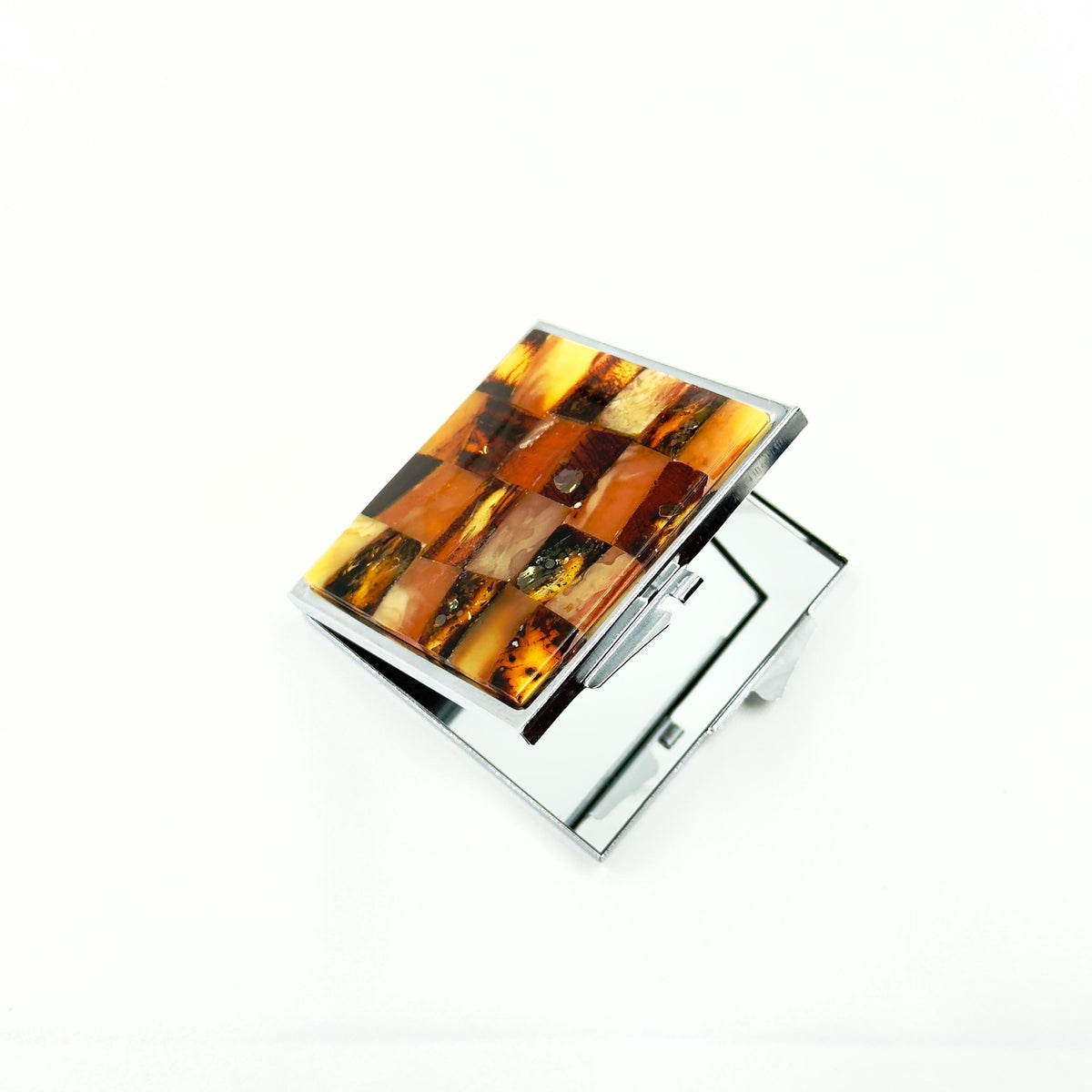 Square Hand Mirror With Mixed Amber Accents