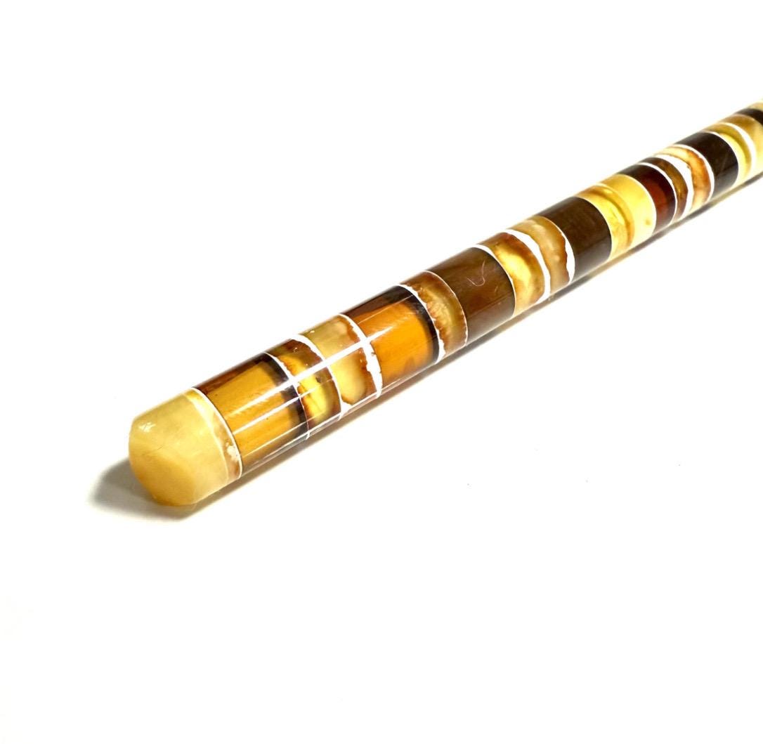 Baltic amber inlay ballpoint pen with wooden body and natural amber details