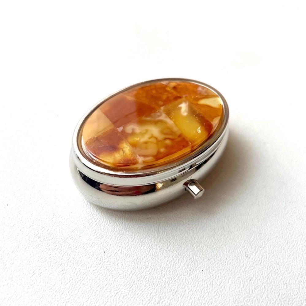 Handcrafted amber medicine box with unique milky amber mosaic pattern