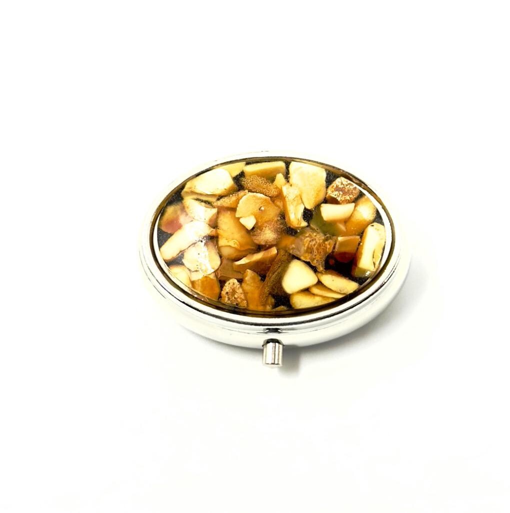 Milky Baltic amber mosaic pillbox, elegant portable medicine container