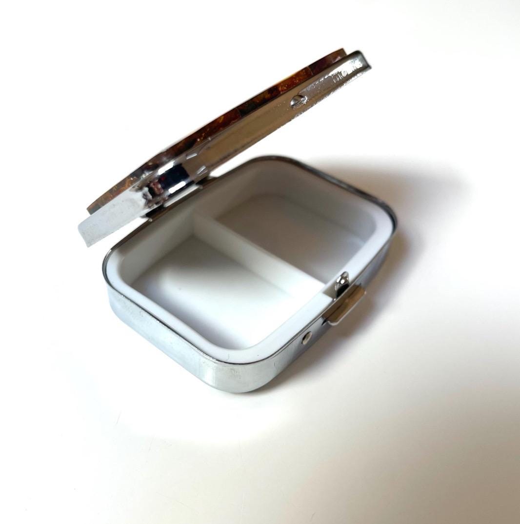 Rectangular amber pillbox handmade Baltic amber stainless steel